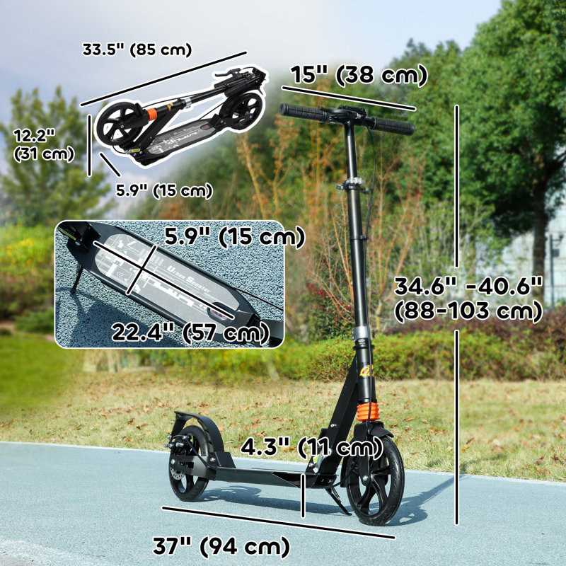 Scooter pour enfants, trottinette pliable avec 4 réglages de hauteur, Noir, noir, noir, noir