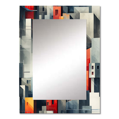 Oram Grey Cubic Striped Wall Pattern - striped  Wall Mirror, Striped, Abstract Decorative Mirror, Printed Metal Art