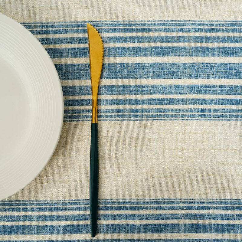 Cimdins Striped Linen Textured Tablecloth, 120" x 54", Jean Navy