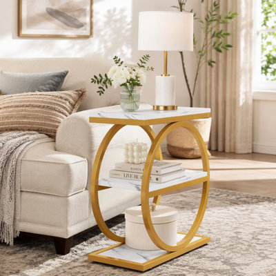 3-Tier End Table, Industrial Sofa Side Table with Round Metal Frame