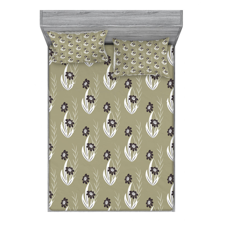 Microfiber Floral Sheet Set, Queen Sheet Set with Fitted Sheet