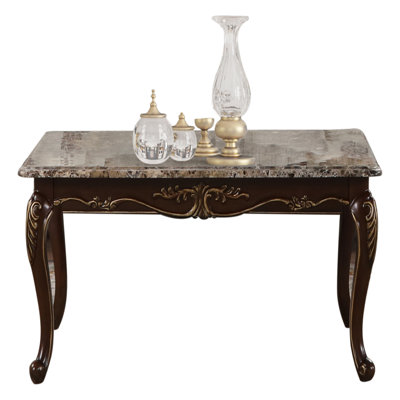 Gloria Coffee Table with Rich Cherry Finish and Real Marble Top, Perfect for Elegant and Functional Living Spaces