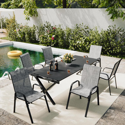 Outdoor Stackable Garden Patio Dining Armchairs with PVC-coated polyester Seat
