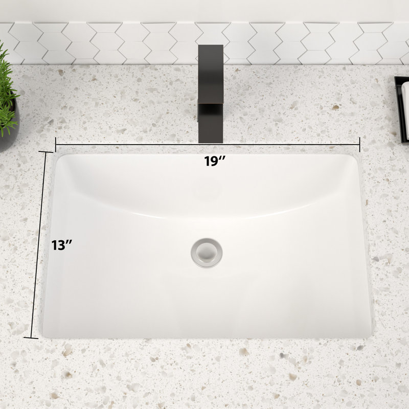 OUMUCH 14'' White Ceramic Rectangular Bathroom Sink with Overflow