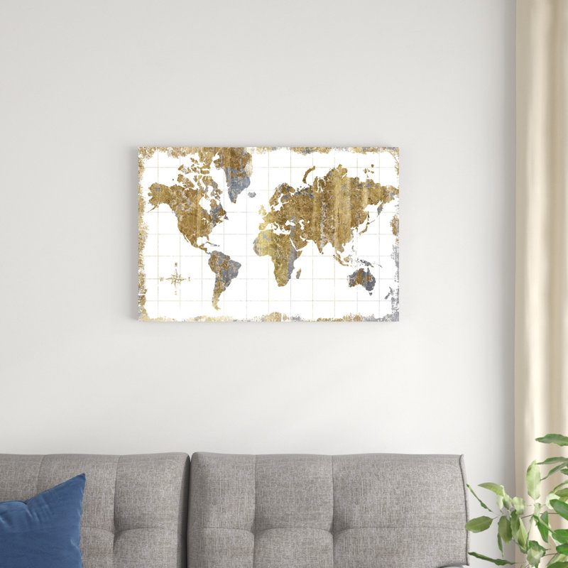 Gilded Map, H 20 po x l 30 po