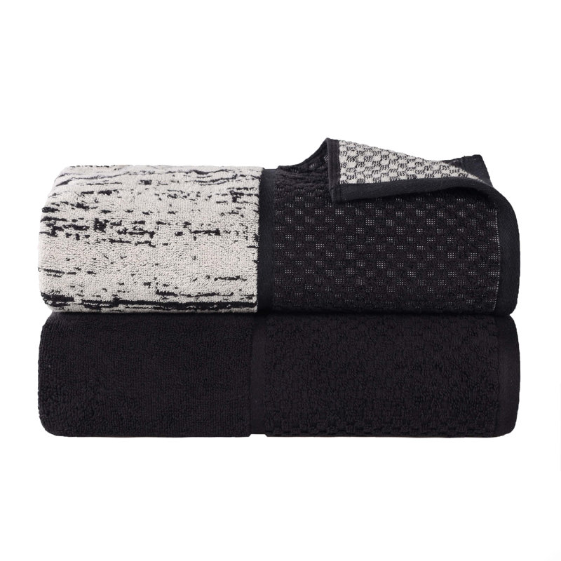Drap de bain en jacquard doux et moelleux Superior Lodie, Noir / Ivoire