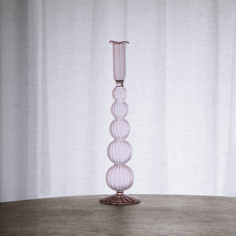 Glass Candlestick, Light Pink