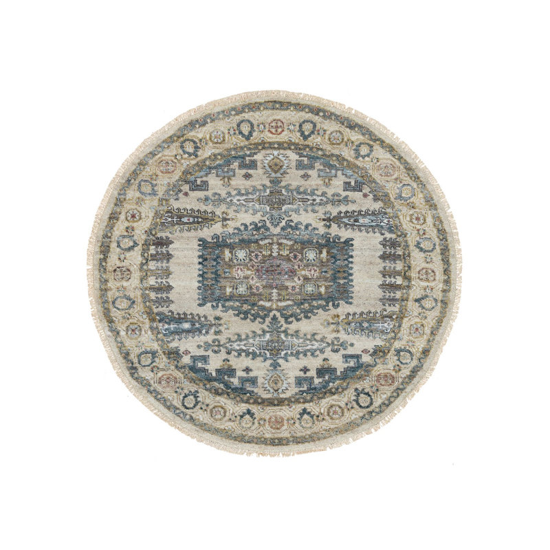 Tapis oriental rond en laine noué à la main ivoire Old Lace 856B9F24A028440AA1A8515B1F1FA0CA, Rond 4 pi 11 po