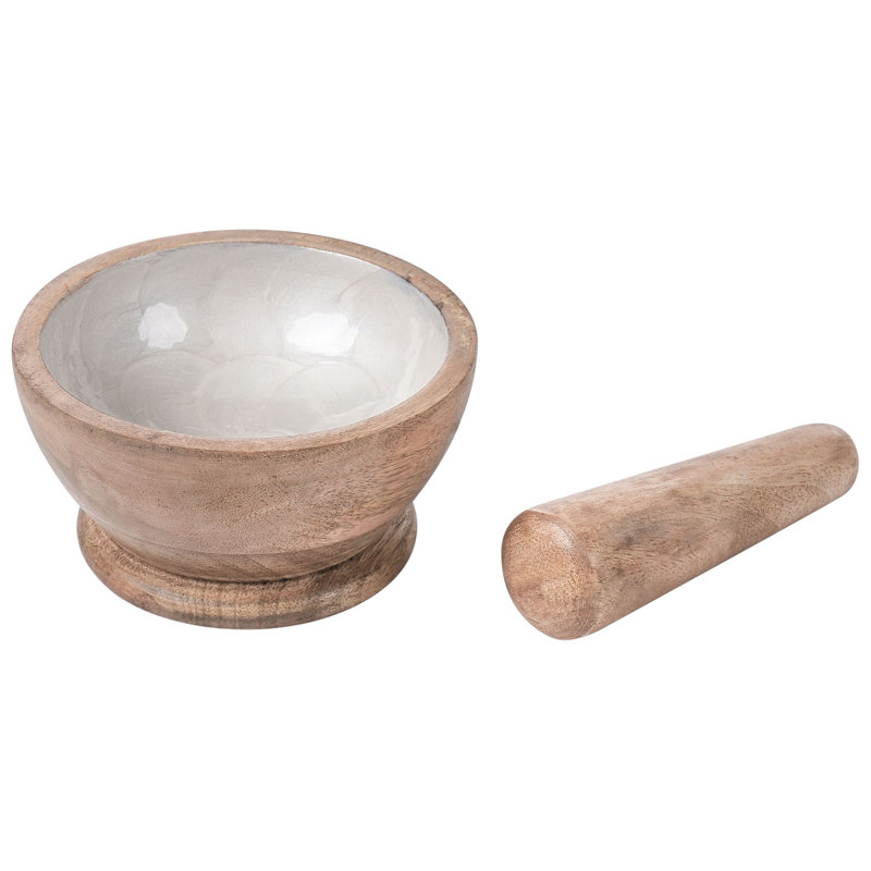 Wood Mortar And Pestle Set, Brown/White