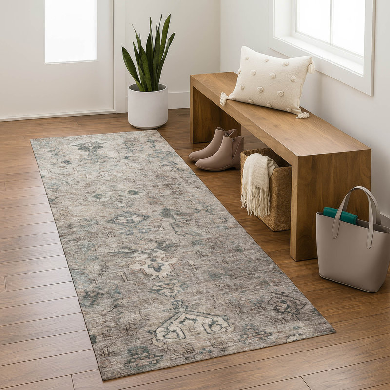 Premium Machine Washable Mayfield Global Rug, 2'3" x 7'6" Runner, Taupe