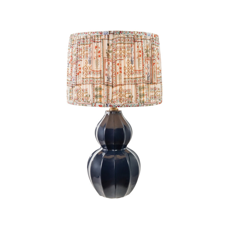 Stoneware Table Lamp with Pleated Floral Shade and Wire Detailing