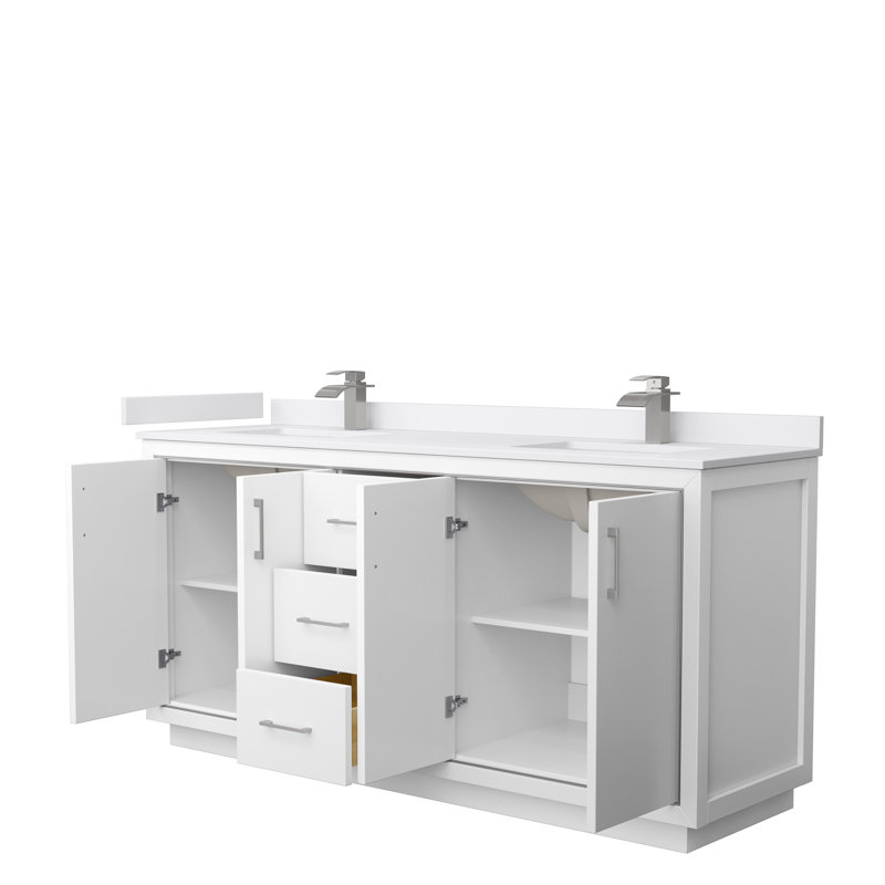 Icon 72" Double Bathroom Vanity Set, White, Brushed Nickel, White