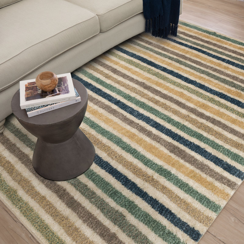 Tapis gris / bleu rayé Nathalia, Rectangle 5 pi x 8 pi