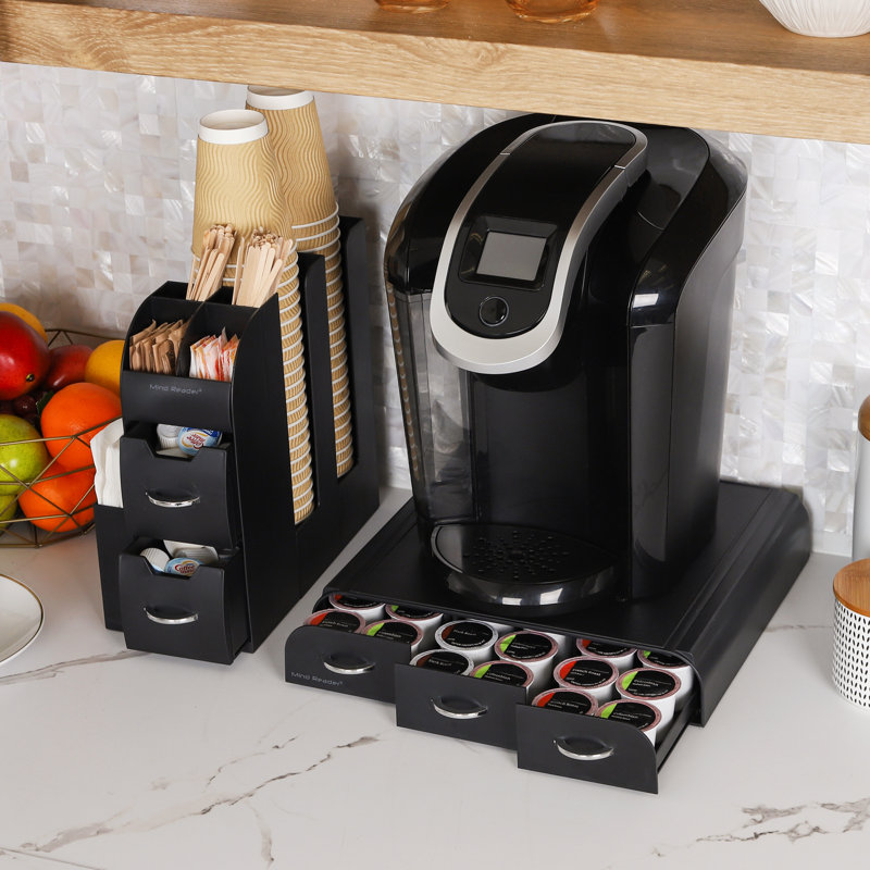 Ensemble tiroir à dosettes et tasse à condiments Mind Reader, capacité de 36 dosettes, 2 pièces, noir