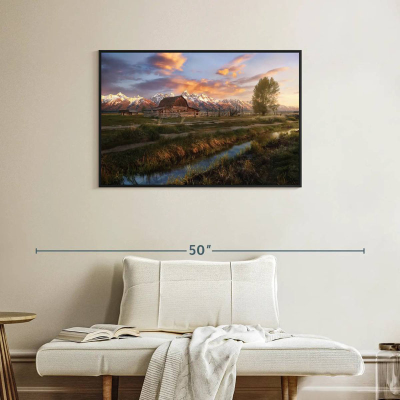 Moulton Barn Sunset Scene, Floating Frame Black, 37" X 25"