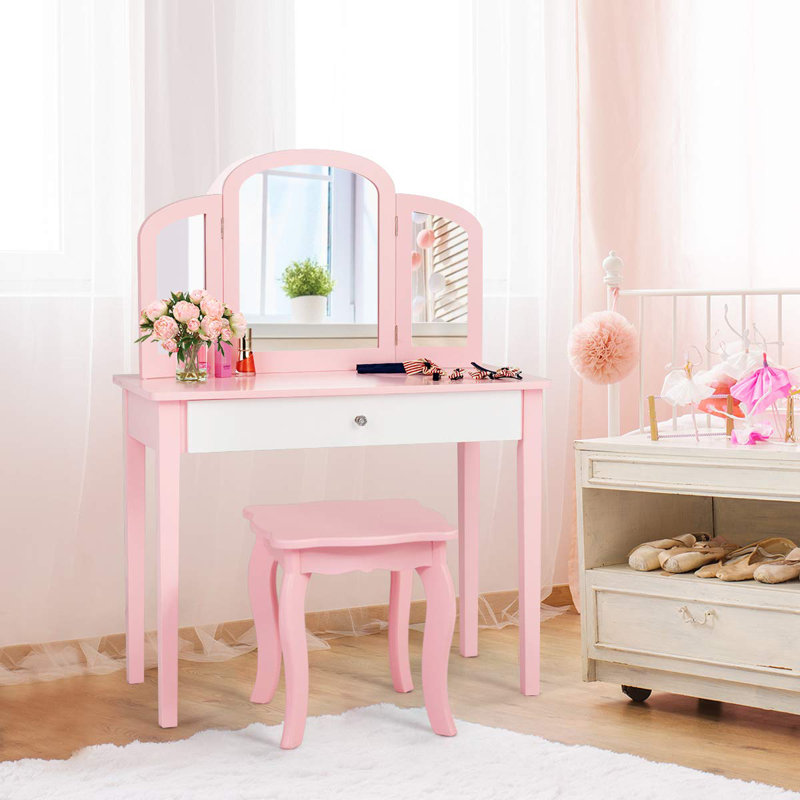 Kids Vanity Set with Mirror, Pink