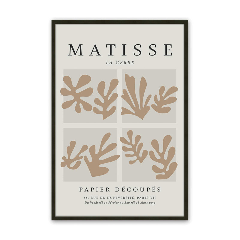 Matisse's La Gerbe Quartet à imprimé brun dans un cadre, H 11 po x l 9 po, Noir satiné