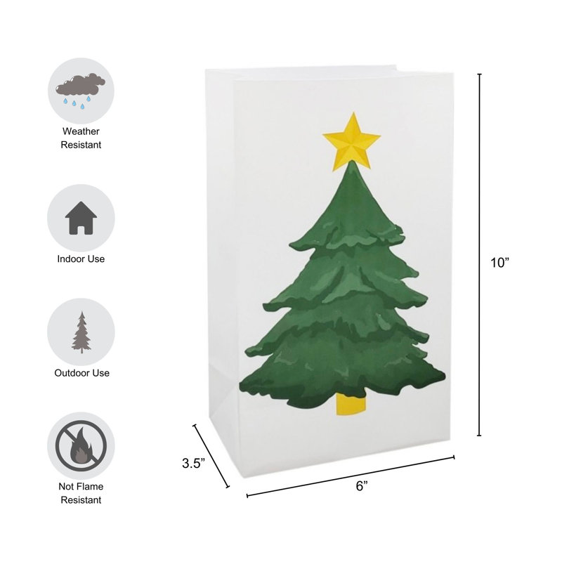 Holiday Tree Plastic Luminaria Bags - 12 Count