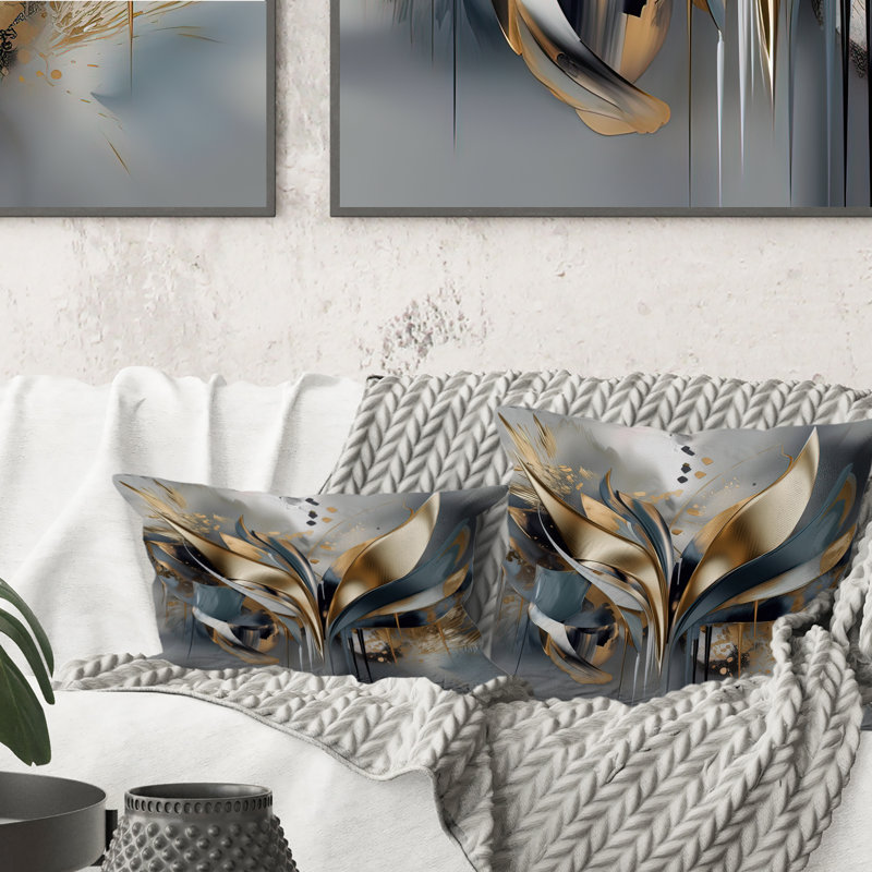 Abstract Shapes And Lines IV - Abstract Marble Printed Pillow, 16"H x 16"W, Square