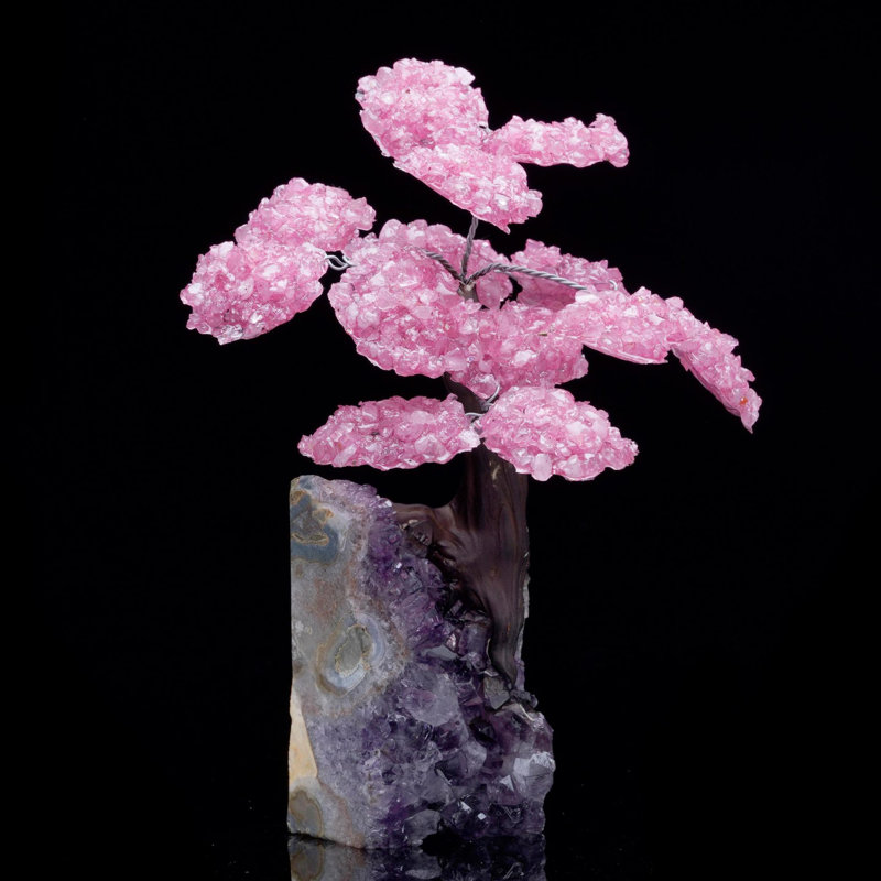 Quartz rose avec pierres précieuses et améthyste