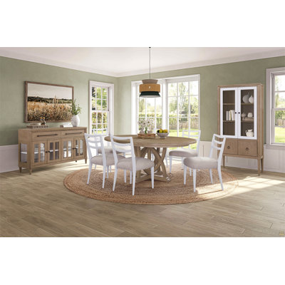 Table ronde extensible avec 4 chaises blanches Ladderback