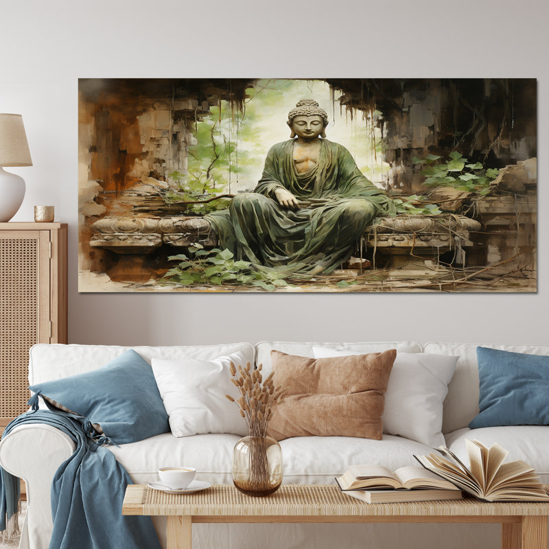 Thailande, ruines de Bouddha, art mural, Toile tendue, H 28 po x l 60 po x P 1,5 po