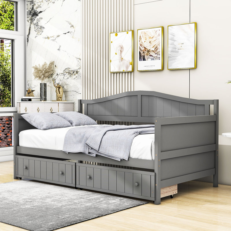 Crotts Twin Size Two Drawers Wooden Daybed, Gray