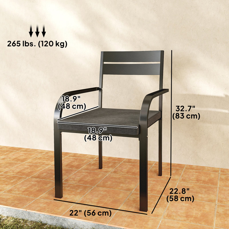 Chaises de salle à manger d'extérieur 2 pièces avec structure en aluminium, coussin moelleux