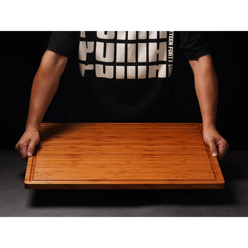 XXL Bamboo Cutting Board with Handles and Juice Grooves
