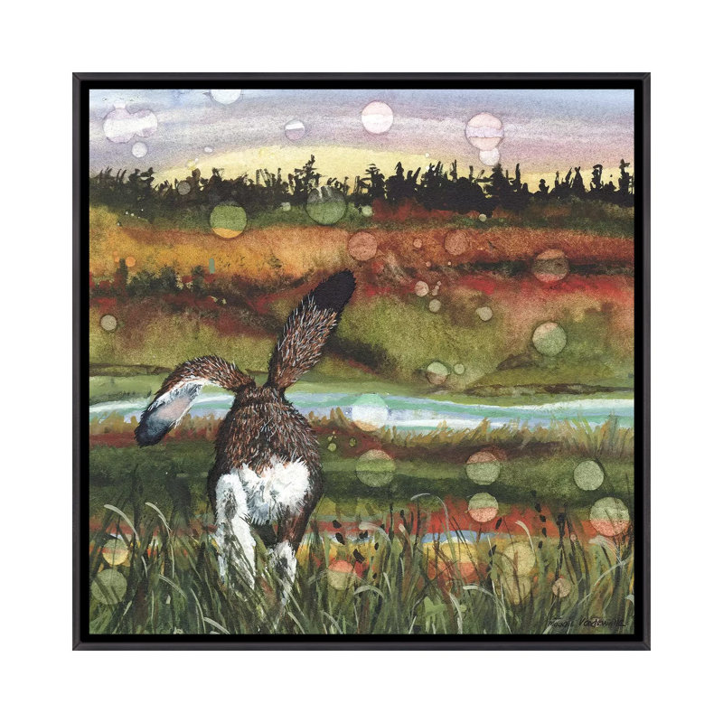 "Lolloping" par Maggie Vandewalle-reproduction d’art, Toile avec cadre noir patiné, H 18 po x l 18 po x 1,5 po, Pas de tapis