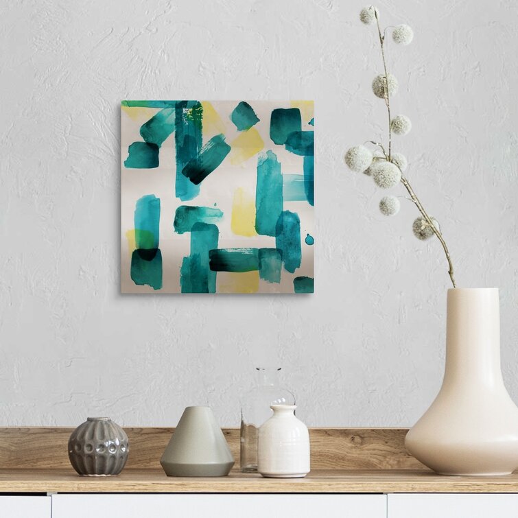Aqua Abstract Square II by Northern Lights - Painting Print on Canvas Wrought Studio Size: 22 H x 22 W x 1.75 D, Format: Black Floater Framed Canv
