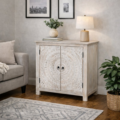 Whitewash Handcarved 2 Door Sideboard Cabinet by Bungalow Rose