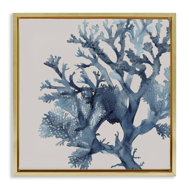 Toile flottante encadrée à pois en corail, conception par Karen Smith, H 25 po x l 25 po, Cadre flottant métallique doré
