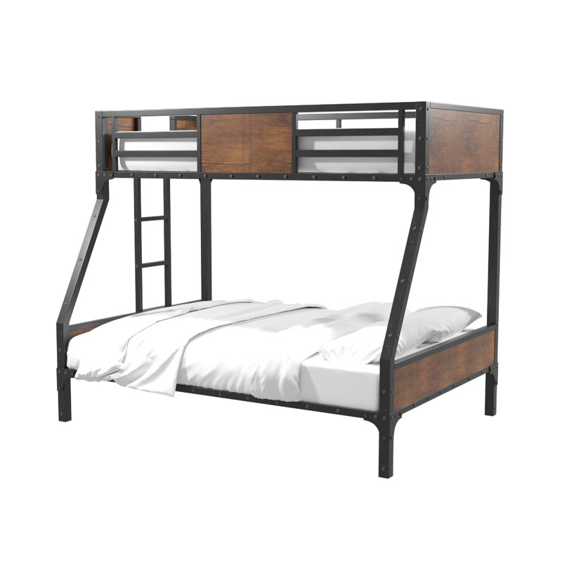Jazmone Metal and Wood Bunk Bed with Attached Ladder, Twin/Full
