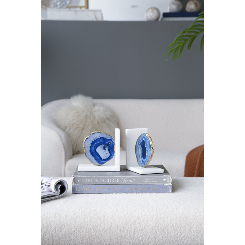Serre-livres décoratifs en agate, Bleu/blanc/or