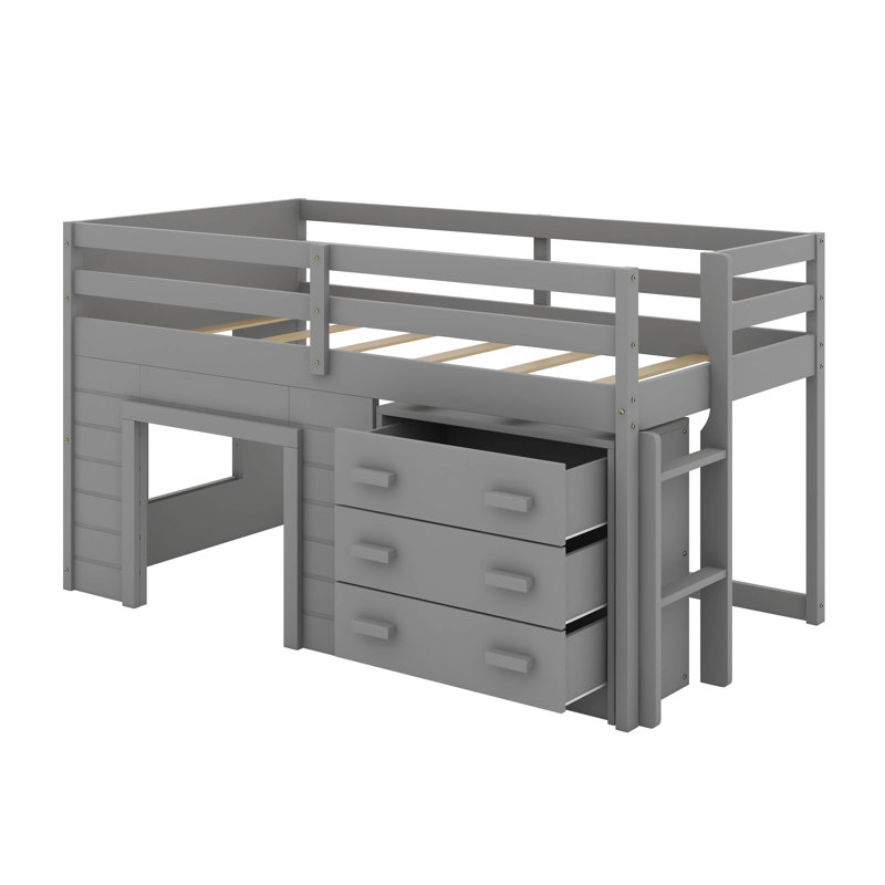 Twin Size Loft Bed With Cabinet And Shelf, Gray