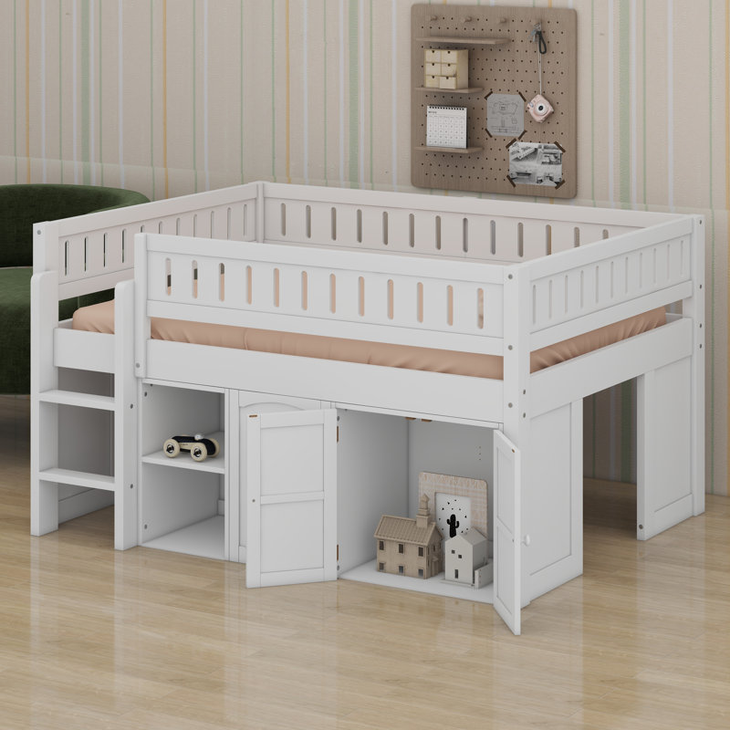 Loft Bed With Storage Cabinet And Chalkboard Panel, White