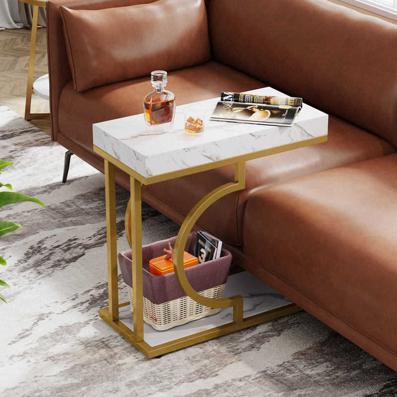 Talib End Table Set, White/Gold