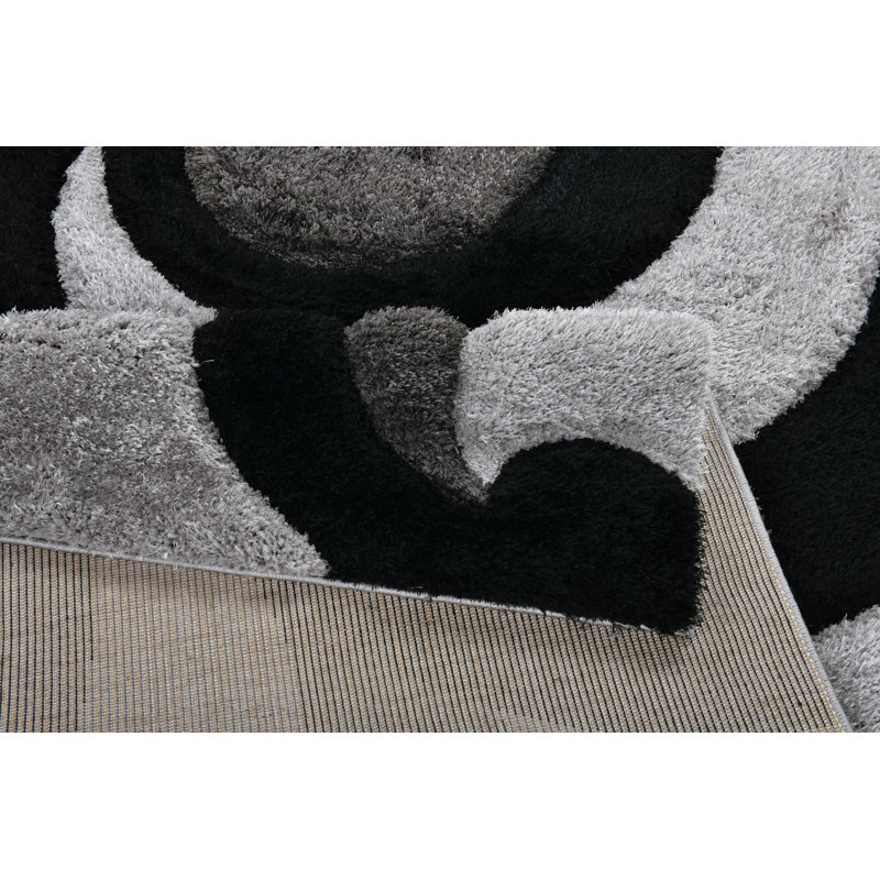 NYC Shag Performance Black Grey Area Rug, Rectangle 5'3" x 7'2"