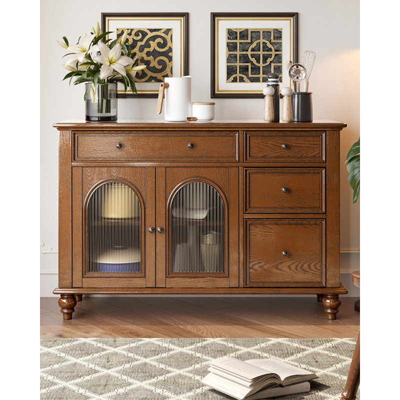 American-Style Solid Wood & Glass Sideboard