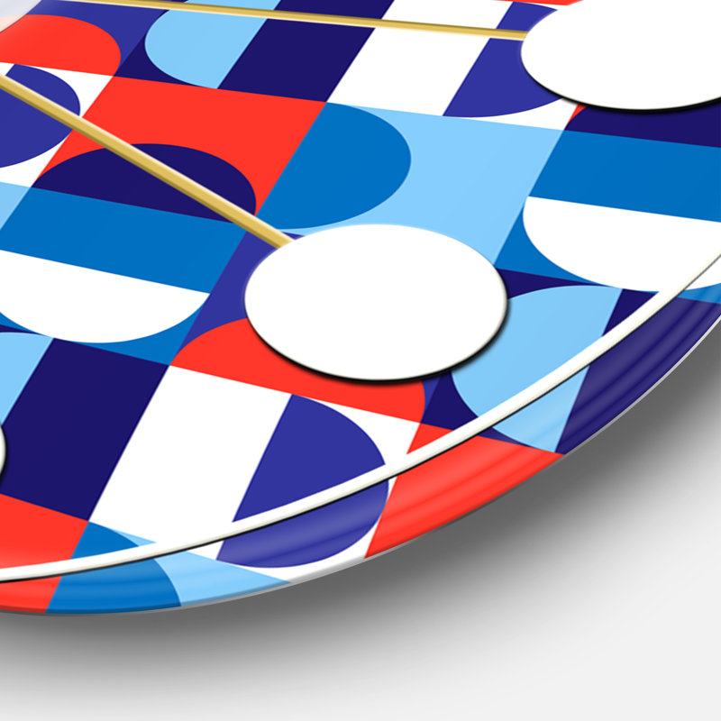 Bleu, rouge et blanc à pois - horloge murale moderne Mid-Century, Grand