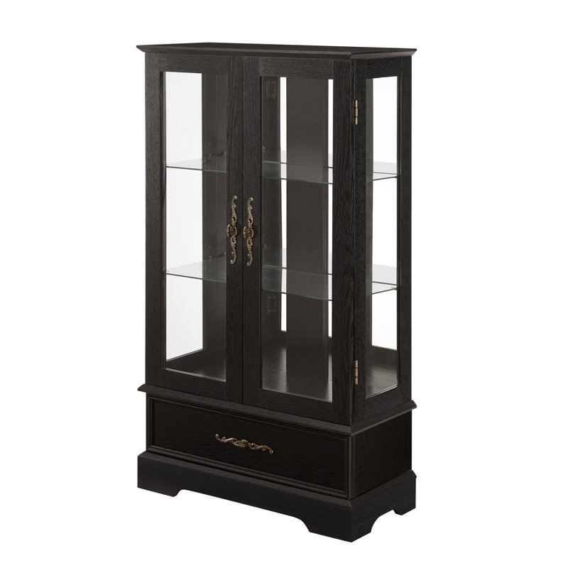 Vitrine lumineuse en verre avec tablettes réglables - Vitrine élégante à 2 portes et tiroir intégré, ampoule incluse, Noir