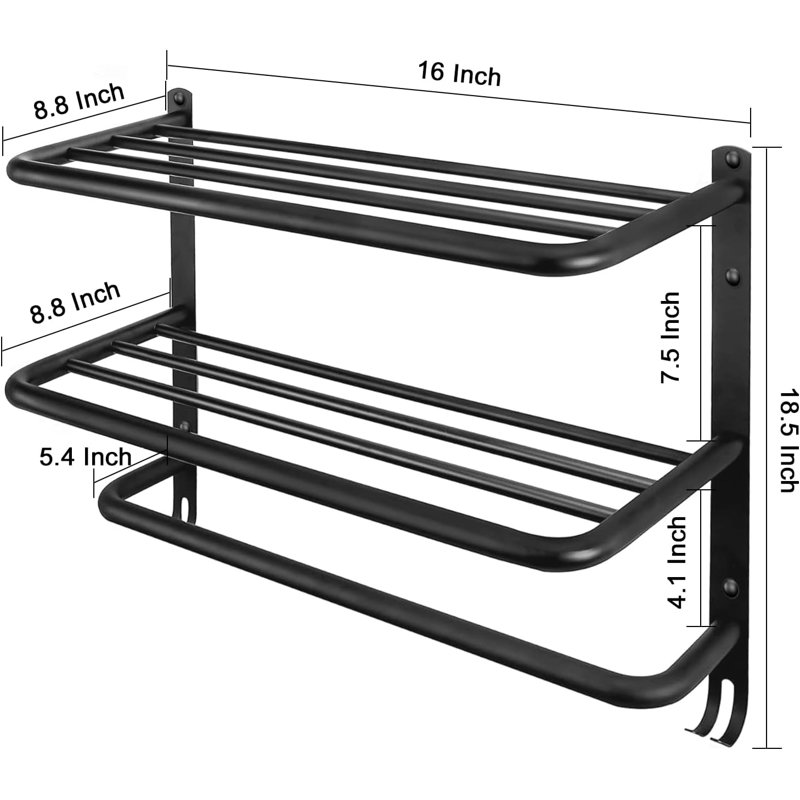 Porte-serviettes mural, H 18,5 po x l 16 po x P 8,8 po