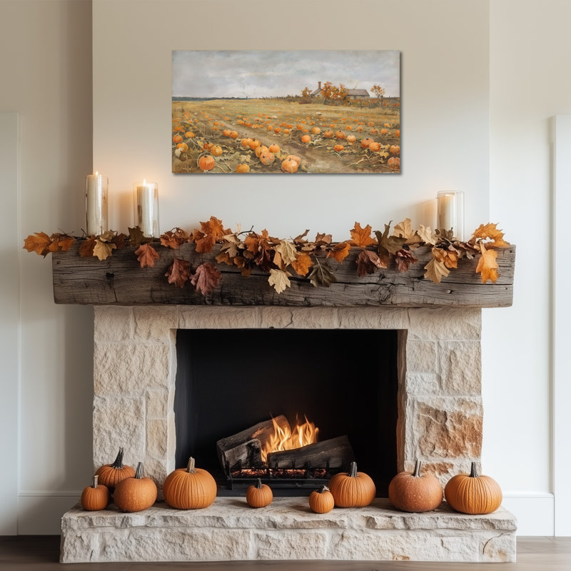 Toile d'automne, art mural - citrouille champ d'automne, décoration murale, art de campagne de l'Action de grâce, peintures d'automne rétro pour mur, salon, chambre à coucher, impressions sur toile tendue encadrées