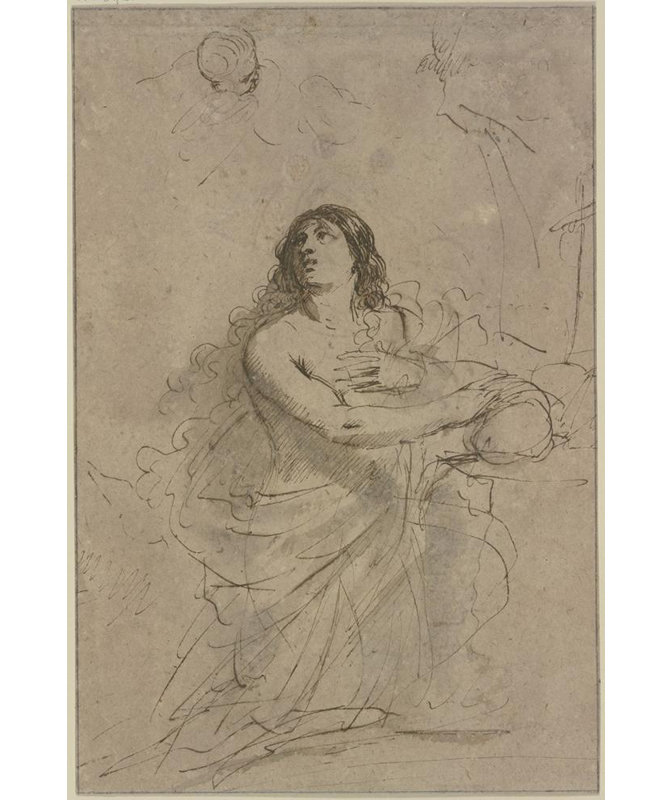"Atoning Magdalene" par Guercino - Toile tendue avec châssis, H 24 po x l 17 po