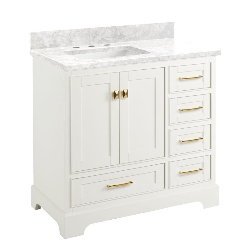 Quen 36" Freestanding Single Basin Vanity Set with Cabinet, Vanity Top, Soft White