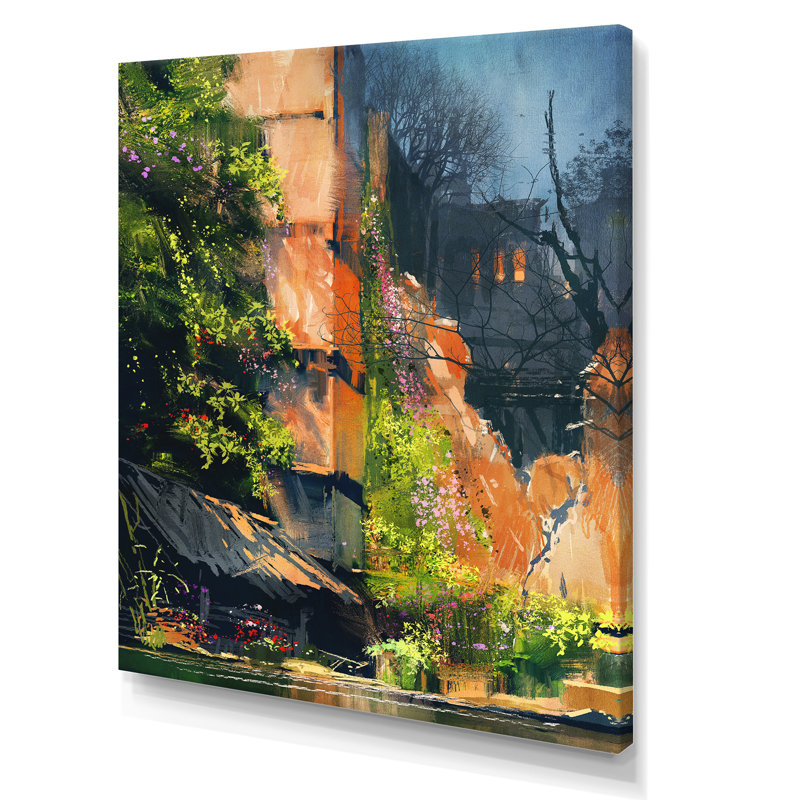 «Video Game Peinture of Abandonné Building», reproduction d'art sur toile, H 32 po x l 16 po x P 1 po, Toile tendue