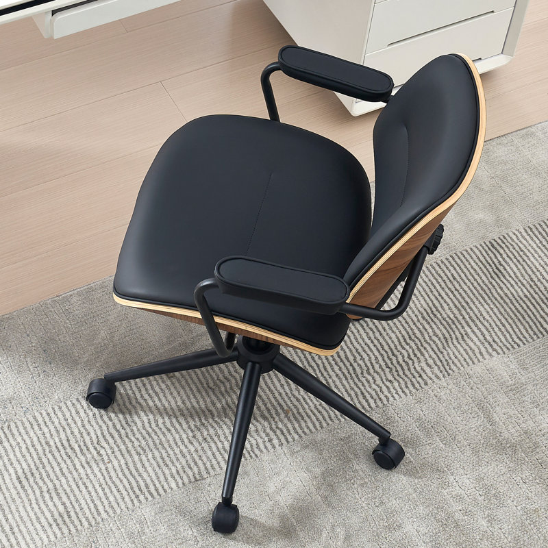 Upholstered Swivel  Office Chair with Adjustable Back, Black