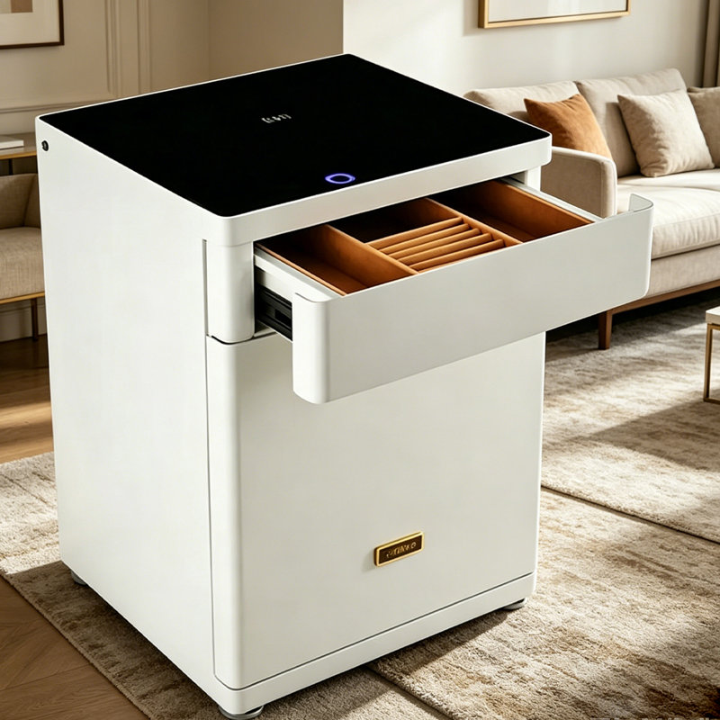 16.54"Small white fingerprint password security bedside cabinet safe