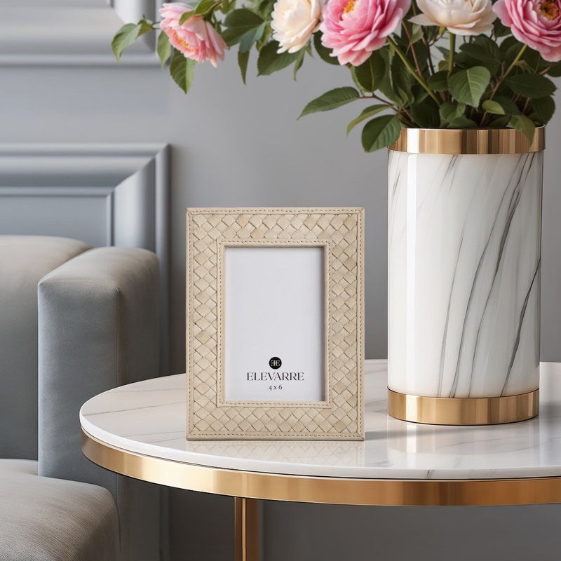House of Hampton® Luanda Lether Photo Frame, Cream, 5" x 7"